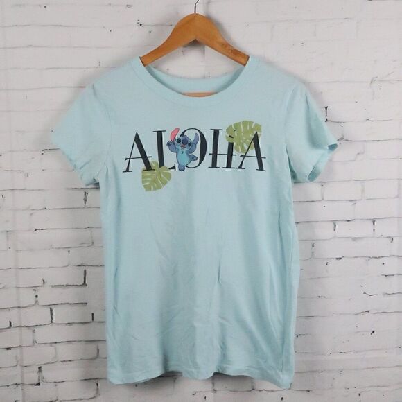 DISNEY LILO & STITCH ALOHA LIGHT BLUE SHORT SLEEVE CREW NECK T SHIRT SIZE SMALL - Picture 1 of 4